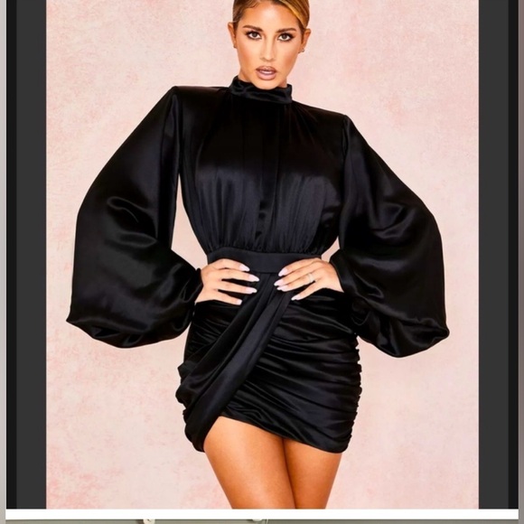 House of CB 'Khristen' Black Satin Blouson Dress size small - Picture 1 of 9